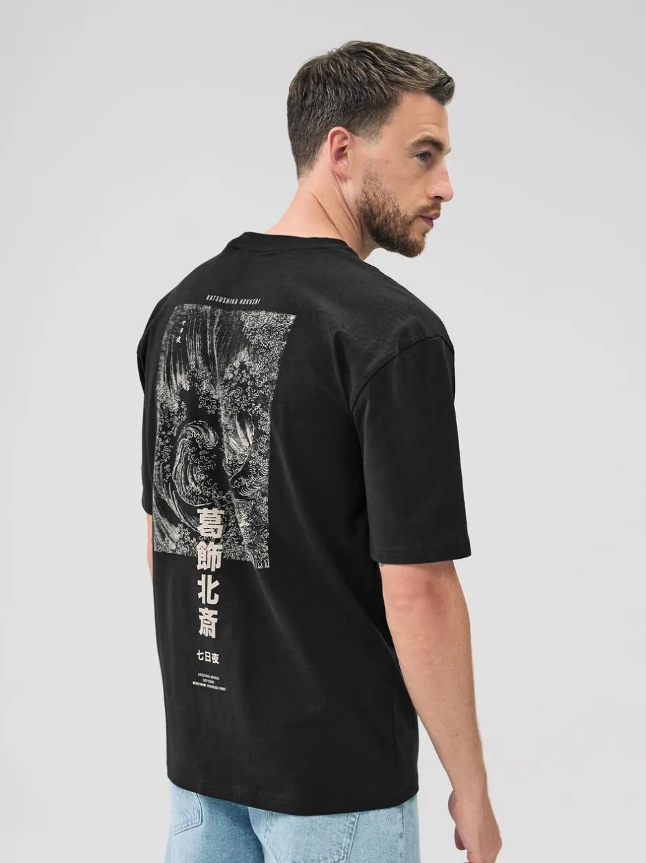 T-Shirts En Hemden|Next - Relaxed fit - T-shirt met kunstenaars/artiestlicentie Zwarte Hokusai