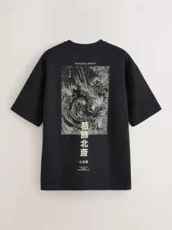 T-Shirts En Hemden|Next - Relaxed fit - T-shirt met kunstenaars/artiestlicentie Zwarte Hokusai