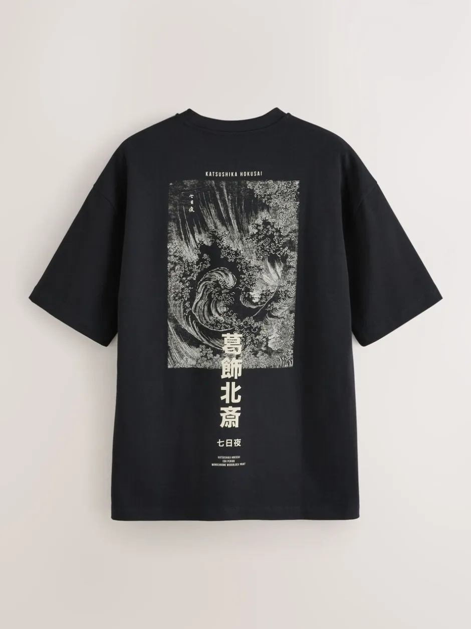 T-Shirts En Hemden|Next - Relaxed fit - T-shirt met kunstenaars/artiestlicentie Zwarte Hokusai