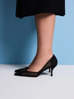 Schoenen Met Hakken|Next - Tabitha Simmons x Mary Grace Leather Chisel Toe Court Heels Zwarte mesh