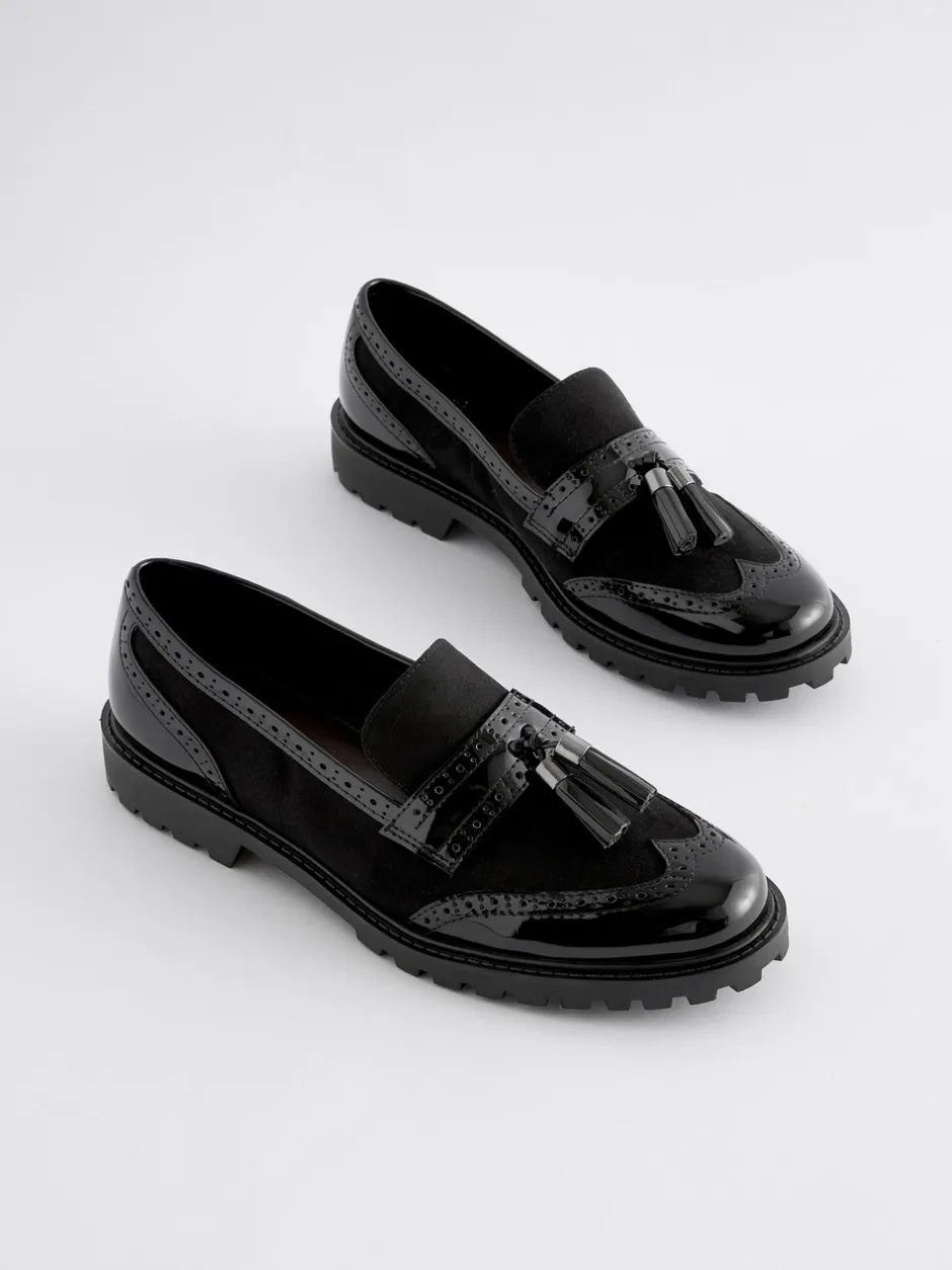 Lage Schoenen|Next - Loafers met dikke zool met profiel en kwastjes Zwarte mix