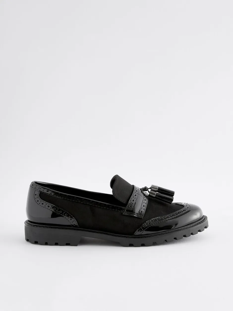 Lage Schoenen|Next - Loafers met dikke zool met profiel en kwastjes Zwarte mix