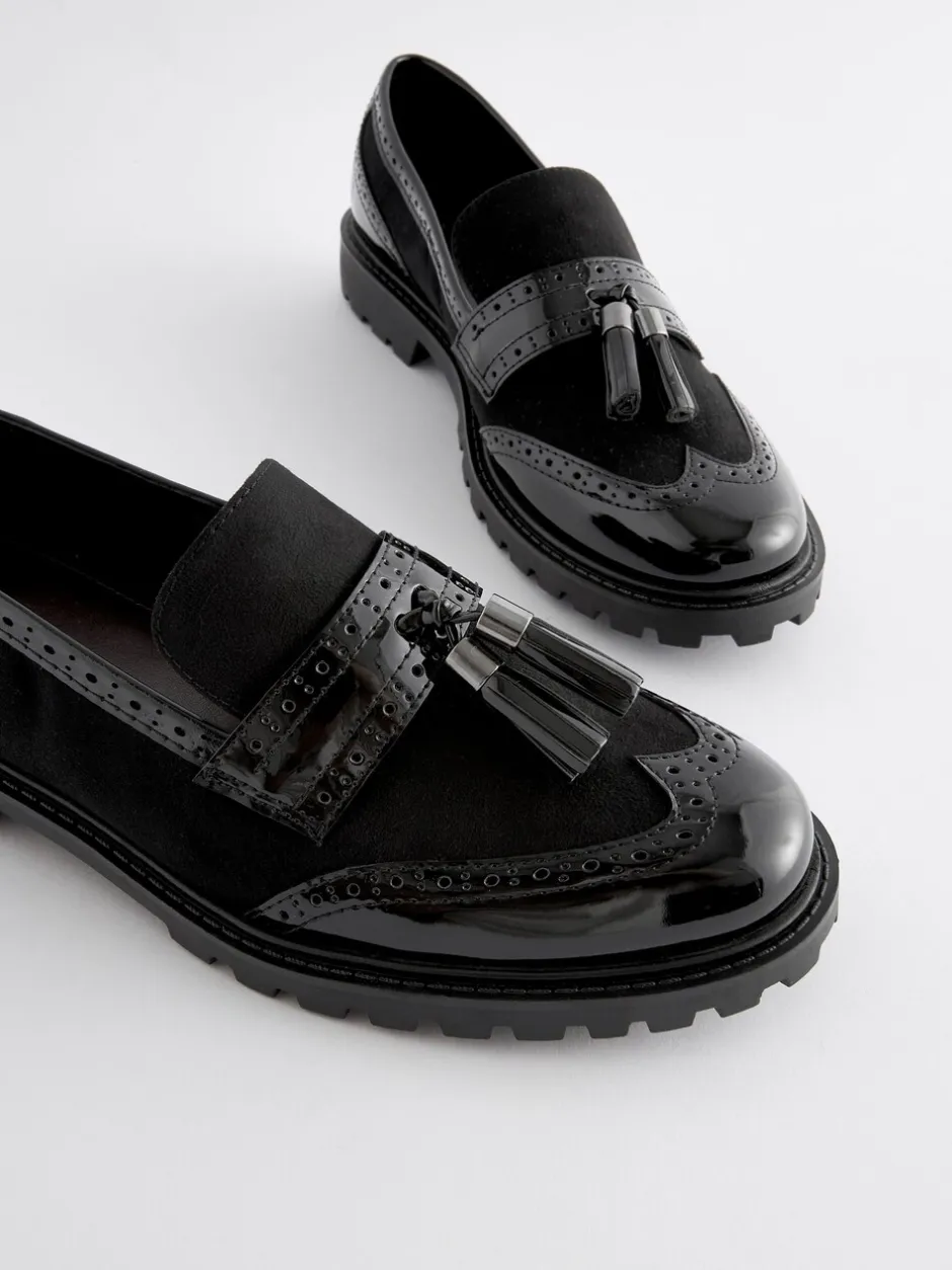 Lage Schoenen|Next - Loafers met dikke zool met profiel en kwastjes Zwarte mix