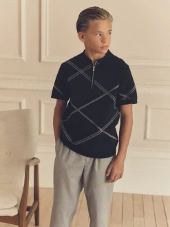 Truien En Breisels*Next - Gebreid poloshirt met rits bij de hals (3-16jr) Zwarte ruit