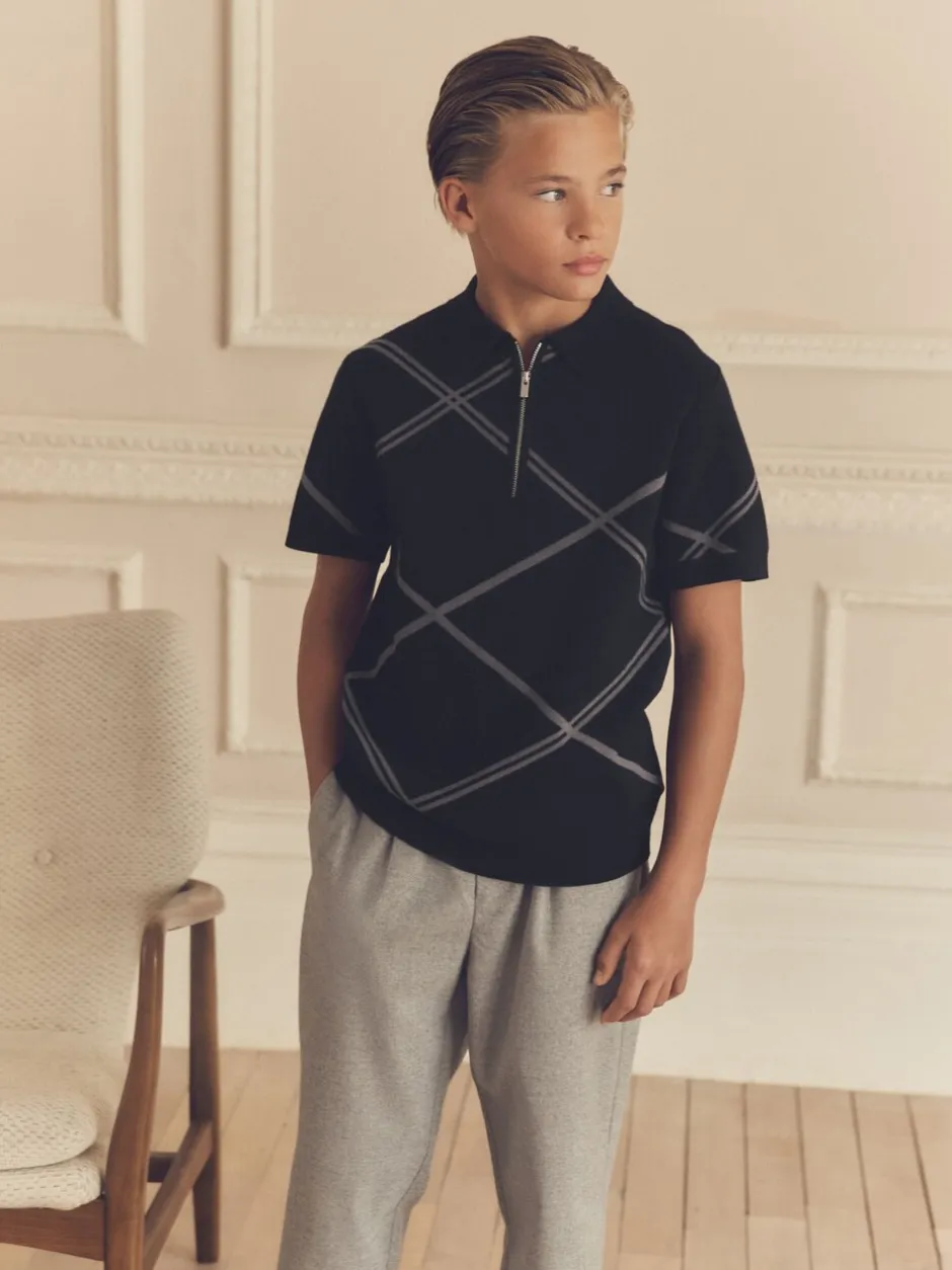 Truien En Breisels*Next - Gebreid poloshirt met rits bij de hals (3-16jr) Zwarte ruit