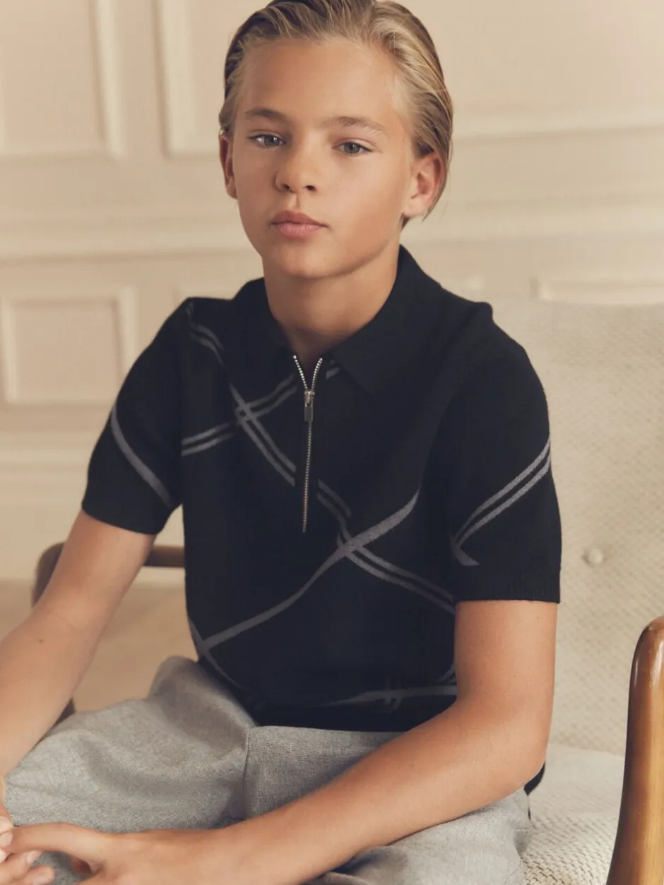 Truien En Breisels*Next - Gebreid poloshirt met rits bij de hals (3-16jr) Zwarte ruit
