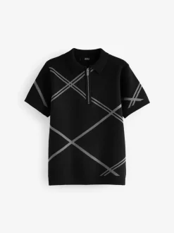 Truien En Breisels*Next - Gebreid poloshirt met rits bij de hals (3-16jr) Zwarte ruit