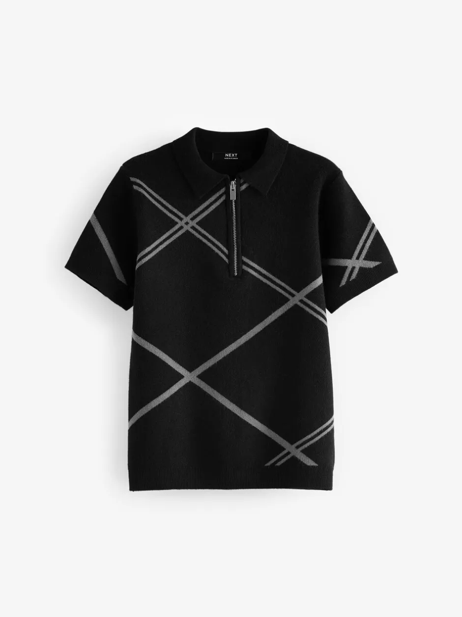 Truien En Breisels*Next - Gebreid poloshirt met rits bij de hals (3-16jr) Zwarte ruit