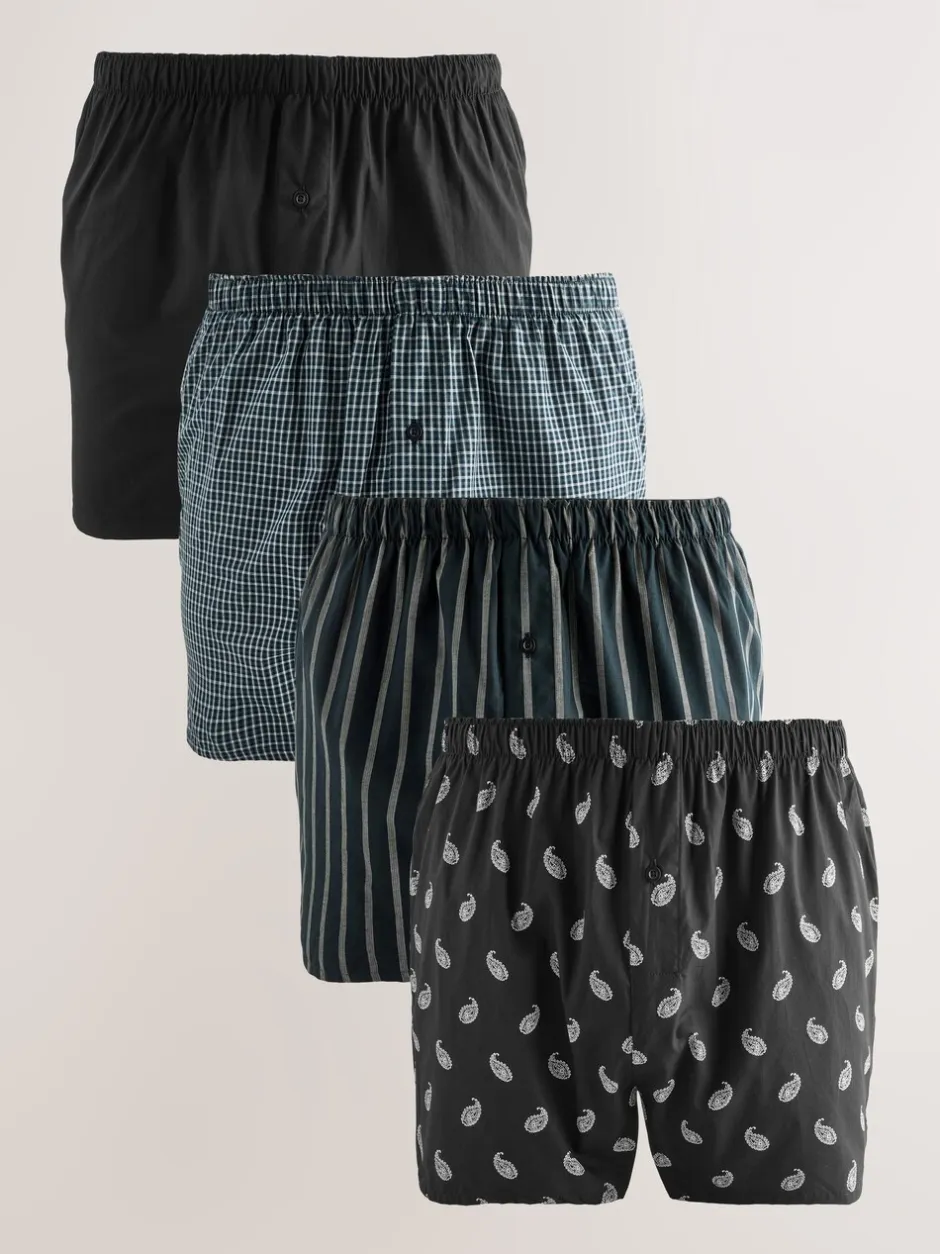 Ondergoed|Ondergoed*Next Zwarte streep - Verpakking van 4 - Geweven boxershorts van puur katoen