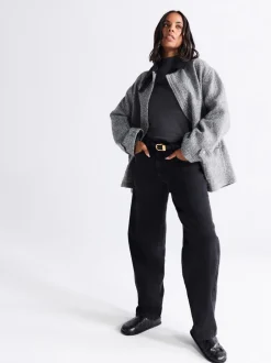 Jeans|Next - Baggy jeans met wijde pijpen en halfhoge taille Zwarte wassing