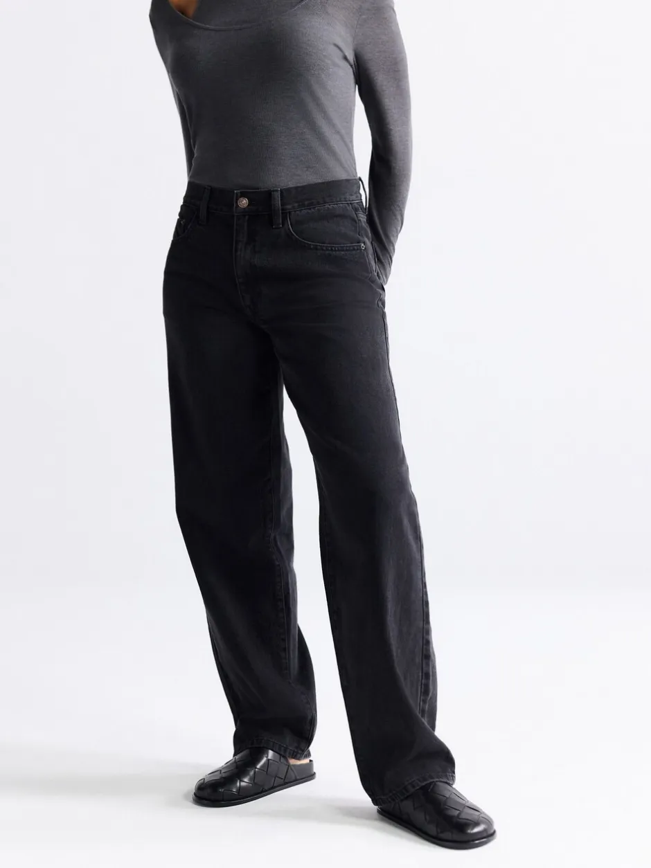 Jeans|Next - Baggy jeans met wijde pijpen en halfhoge taille Zwarte wassing