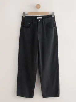 Jeans|Next - Baggy jeans met wijde pijpen en halfhoge taille Zwarte wassing