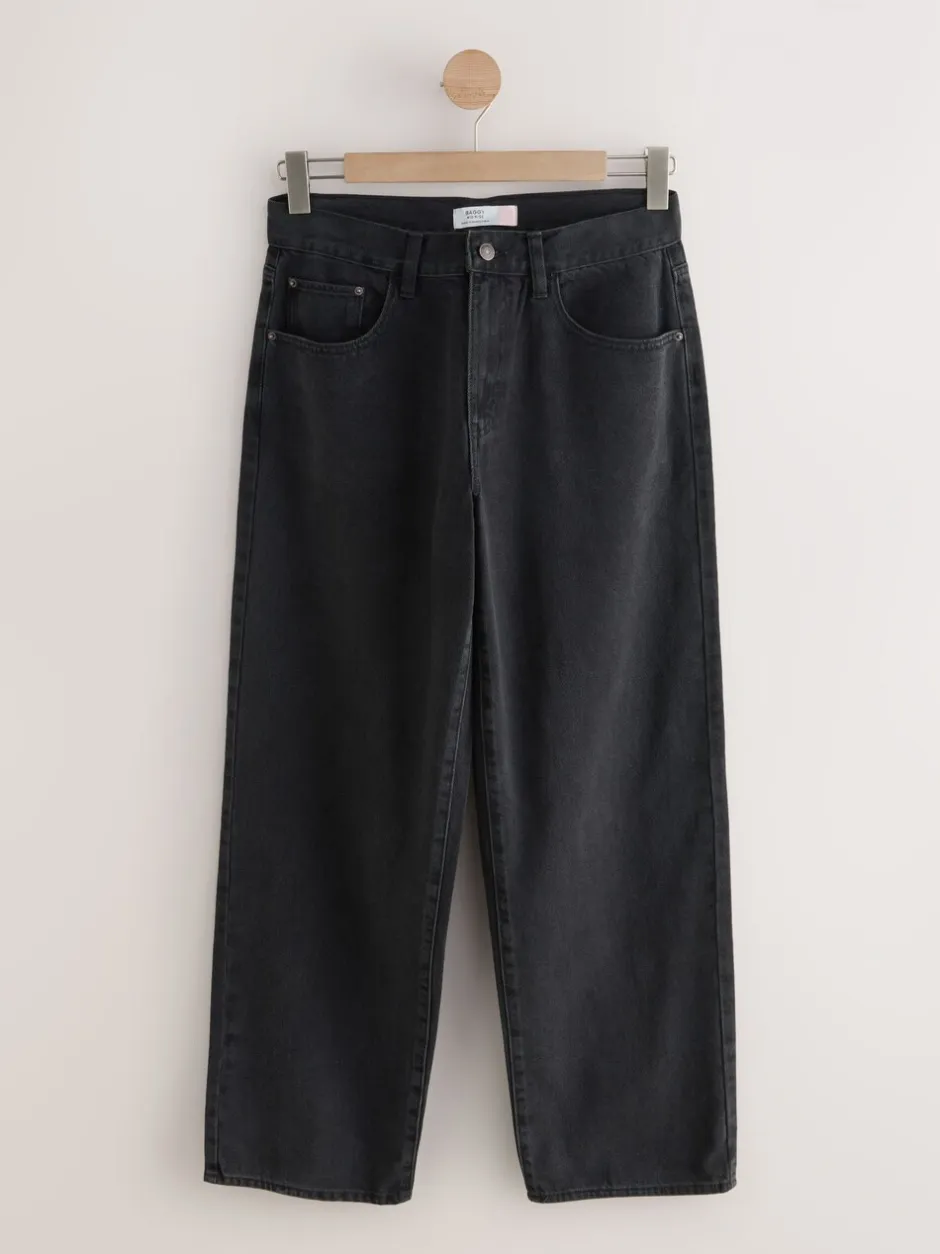 Jeans|Next - Baggy jeans met wijde pijpen en halfhoge taille Zwarte wassing