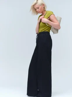 Jeans|Next - Denim joggingbroek met plooitjes en wijde pijpen Zwarte wassing