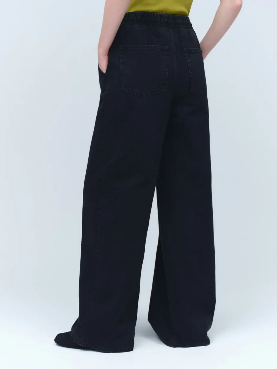 Jeans|Next - Denim joggingbroek met plooitjes en wijde pijpen Zwarte wassing