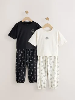 Nachtkleding En Pyjama's|Pyjama's|Next - Verpakking van 2 pyjama's met joggingbroek (3-16 jr) Zwart/ecru