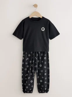 Nachtkleding En Pyjama's|Pyjama's|Next - Verpakking van 2 pyjama's met joggingbroek (3-16 jr) Zwart/ecru