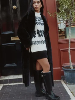 Laarzen*Next - Premium Faux Fur Lined Knee High Wellies Zwartglanzend