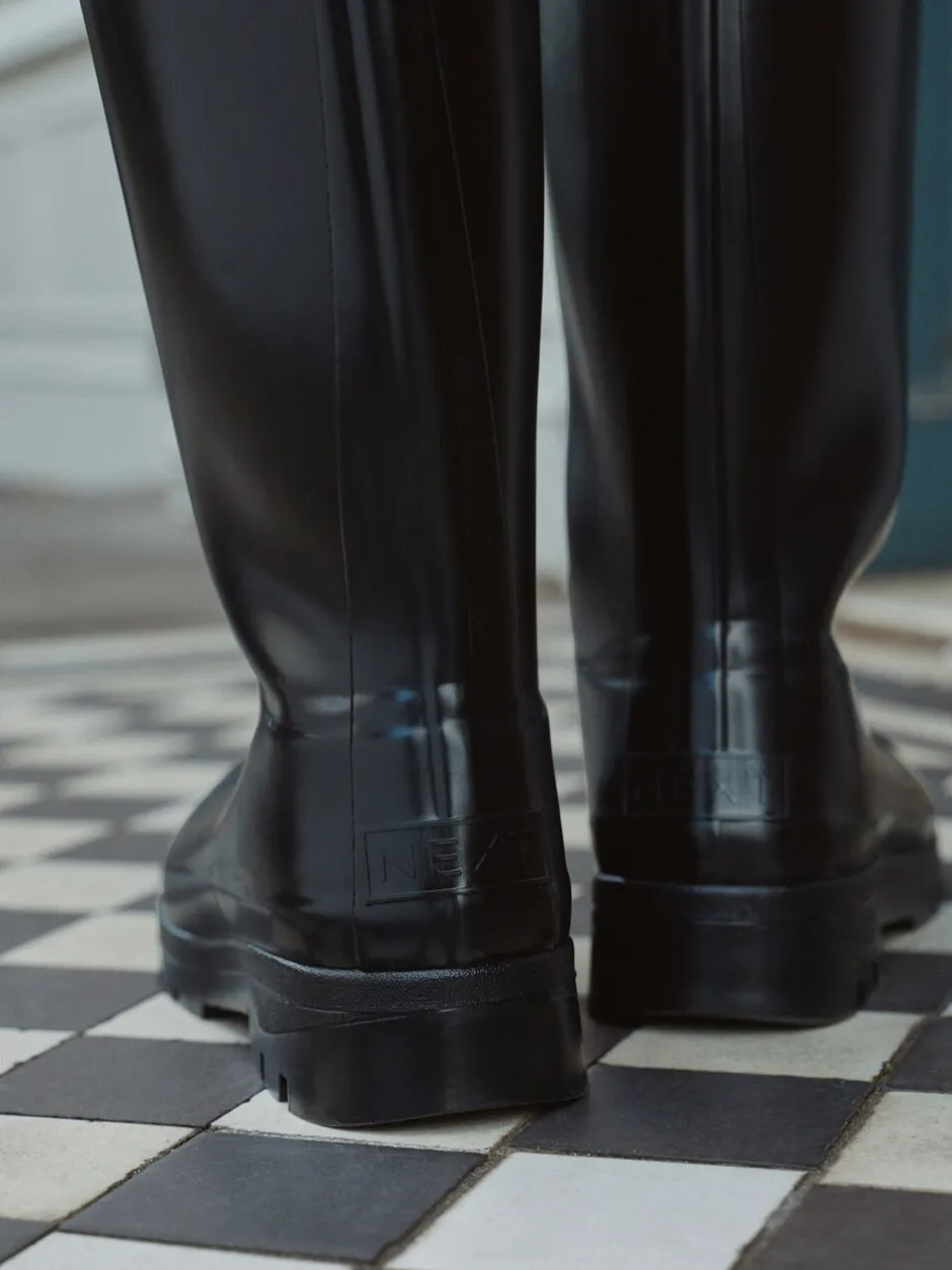 Laarzen*Next - Premium Faux Fur Lined Knee High Wellies Zwartglanzend