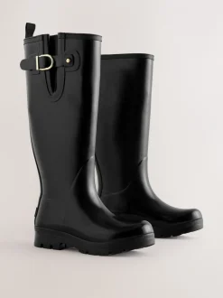 Laarzen*Next - Premium Faux Fur Lined Knee High Wellies Zwartglanzend