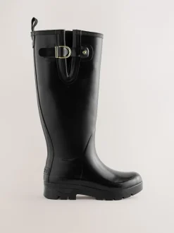 Laarzen*Next - Premium Faux Fur Lined Knee High Wellies Zwartglanzend