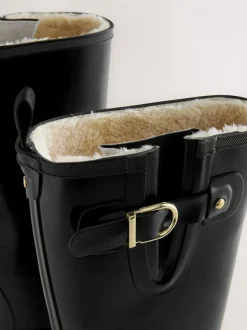 Laarzen*Next - Premium Faux Fur Lined Knee High Wellies Zwartglanzend