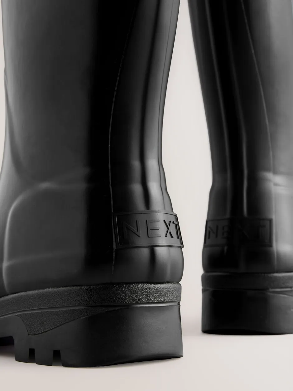Laarzen*Next - Premium Faux Fur Lined Knee High Wellies Zwartglanzend