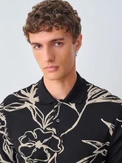 Poloshirts|Next Zwartgoud met bloemenprint - Poloshirt met korte mouwen en print