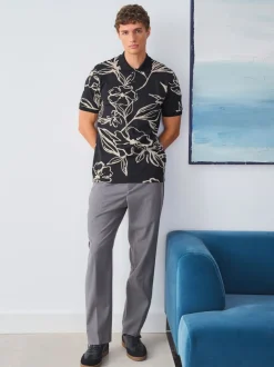 Poloshirts|Next Zwartgoud met bloemenprint - Poloshirt met korte mouwen en print