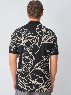 Poloshirts|Next Zwartgoud met bloemenprint - Poloshirt met korte mouwen en print