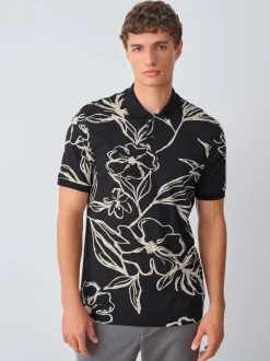 Poloshirts|Next Zwartgoud met bloemenprint - Poloshirt met korte mouwen en print