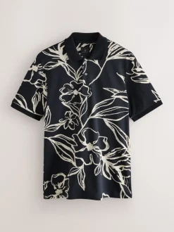 Poloshirts|Next Zwartgoud met bloemenprint - Poloshirt met korte mouwen en print