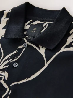 Poloshirts|Next Zwartgoud met bloemenprint - Poloshirt met korte mouwen en print