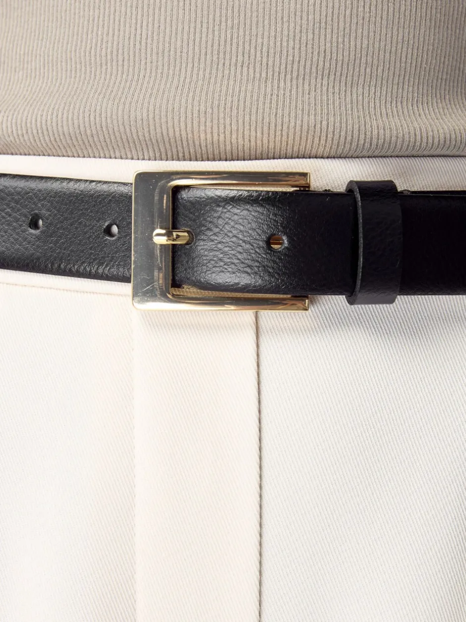 Ceintuurs*Next - N. Premium riem van Italiaans leer Zwart/goudkleurig