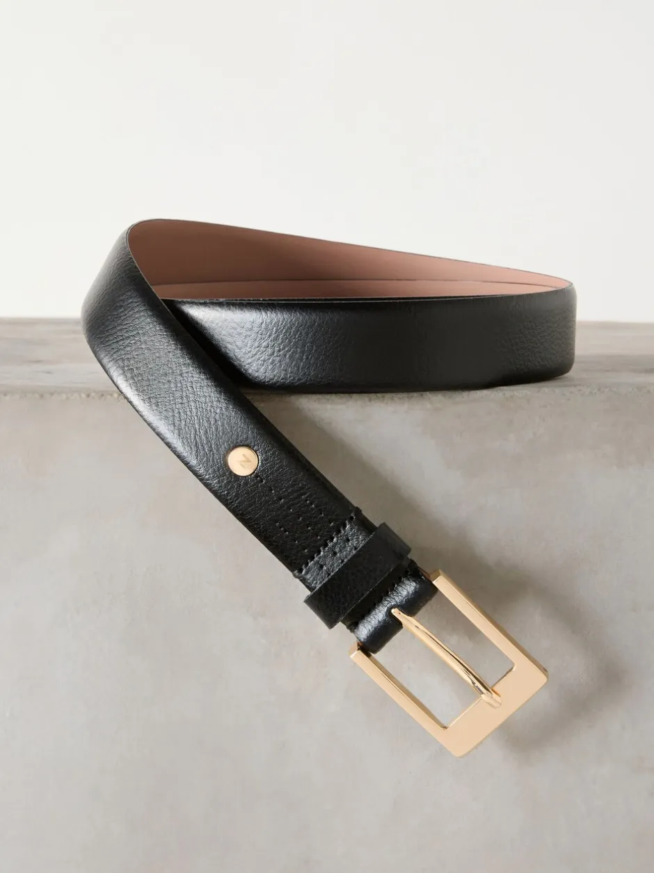 Ceintuurs*Next - N. Premium riem van Italiaans leer Zwart/goudkleurig