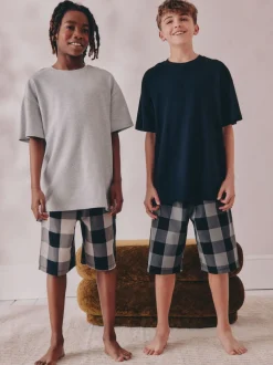 Pyjama's|Nachtkleding En Pyjama's|Next - 2 Pack Geweven Ruit Oversized Pyjama's (3-16jr) Zwart/grijs