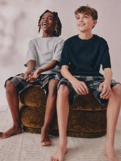 Pyjama's|Nachtkleding En Pyjama's|Next - 2 Pack Geweven Ruit Oversized Pyjama's (3-16jr) Zwart/grijs