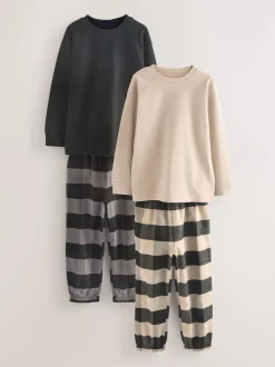 Pyjama's|Nachtkleding En Pyjama's*Next Zwart/grijs - Set van 2 geweven geruite pyjama's met lange mouwen (3-16jr)
