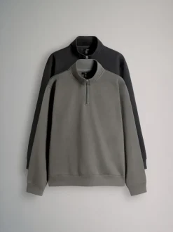 Sweaters En Hoody´S|Sweaters En Hoody´S|The Set - 2 Pack Zip Neck Sweatshirts Zwart/grijs