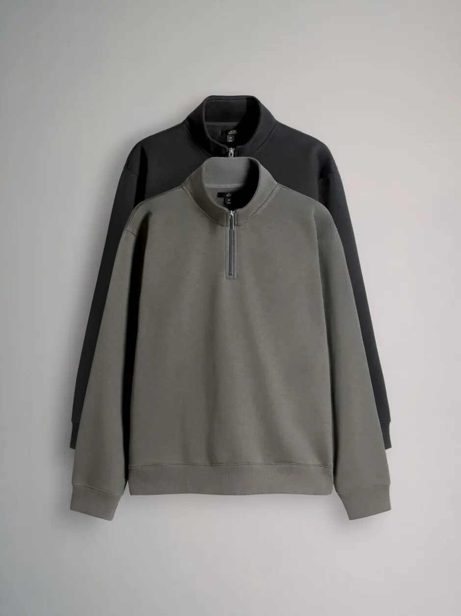 Sweaters En Hoody´S|Sweaters En Hoody´S|The Set - 2 Pack Zip Neck Sweatshirts Zwart/grijs