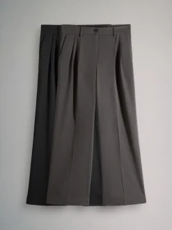 Kostuums En Werkkleding|Broeken*The Set - 2 Pack Wide Leg Pleated Trousers Zwart/grijs