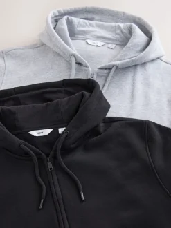 Sweaters En Hoody´S|Sweaters En Hoody´S|Next Zwart/grijs gemêleerd - Cotton Rich Heavyweight Jersey Full Zip Hoodies 2 Pack