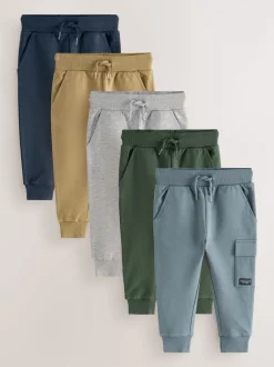 Jeans En Joggingbroeken|Joggingbroeken|Next - Verpakking van 5 joggingbroeken (3mnd-7jr) Zwart/grijs gemêleerd/lichtbruin