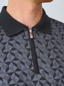 Poloshirts*Next - Pattern Quarter Zip Polo Shirt Zwart/grijs Geo
