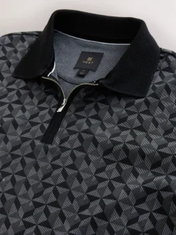 Poloshirts*Next - Pattern Quarter Zip Polo Shirt Zwart/grijs Geo