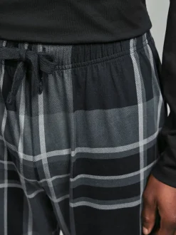 Pyjama's|Next - Pyjamaset met lange mouwen van 100% katoen Zwart/grijs geruit