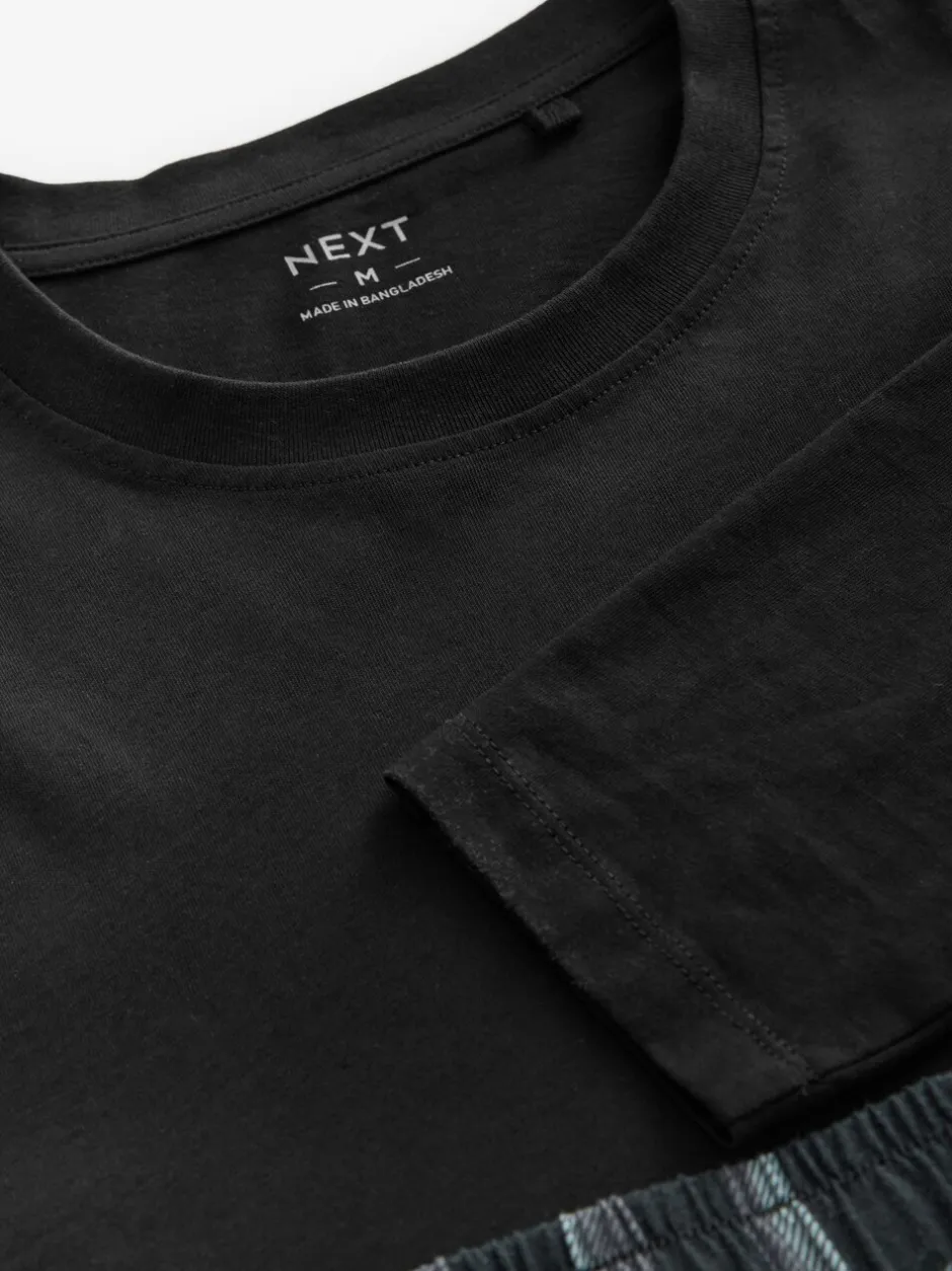Pyjama's|Next - Pyjamaset met lange mouwen van 100% katoen Zwart/grijs geruit