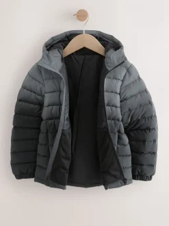 Schoolkleding|Jassen En Jacks|Next Zwart/grijs reflecterend - Halfzwaar gewatteerd jack met capuchon (3-17 jr)