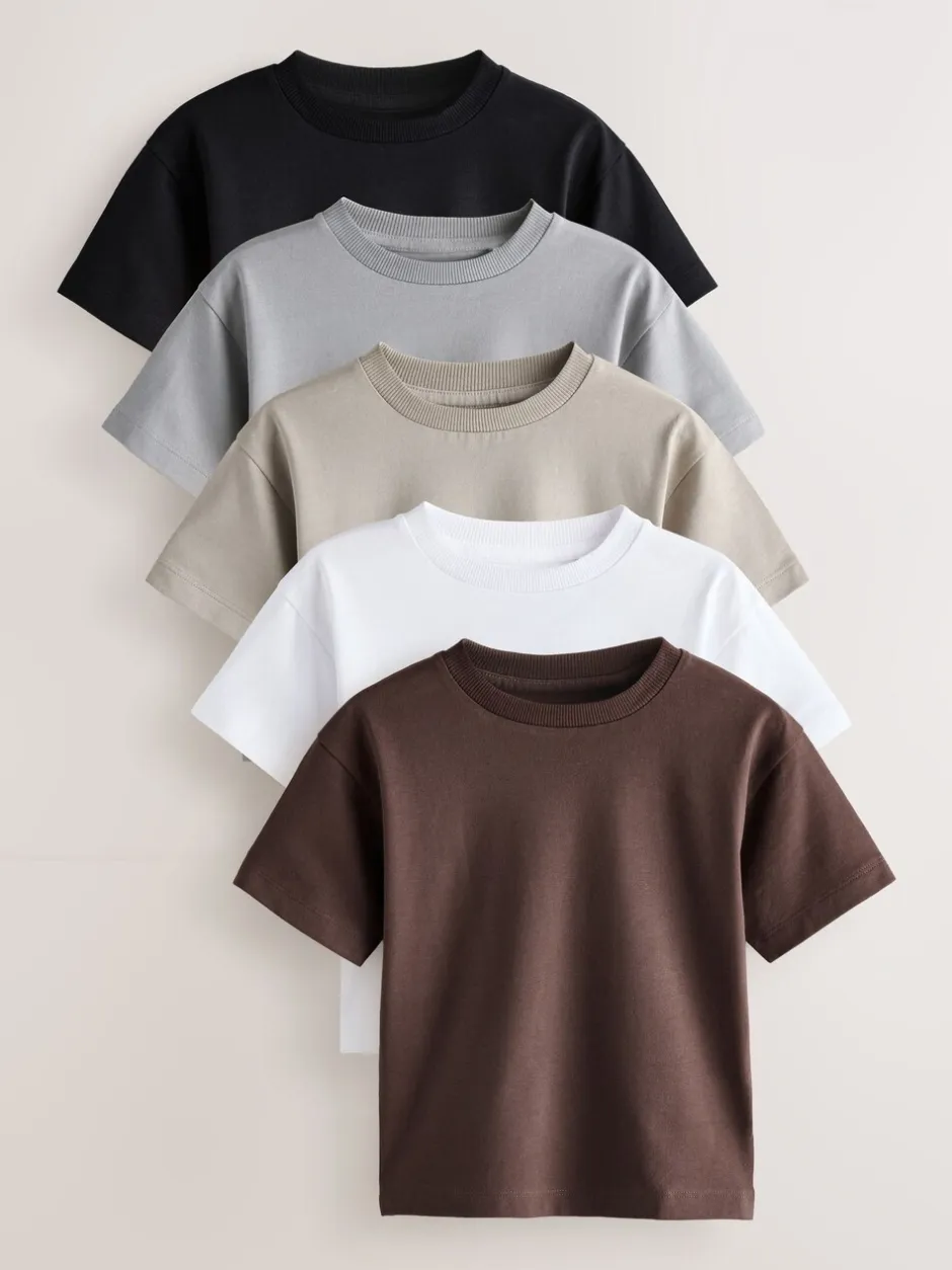 Tops|T-Shirts*Next Zwart/Grijs/Bruin/kiezelkleurig/Wit - Set van 5 T-shirts met korte mouwen (3mnd-7jr)