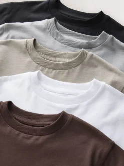 Tops|T-Shirts*Next Zwart/Grijs/Bruin/kiezelkleurig/Wit - Set van 5 T-shirts met korte mouwen (3mnd-7jr)
